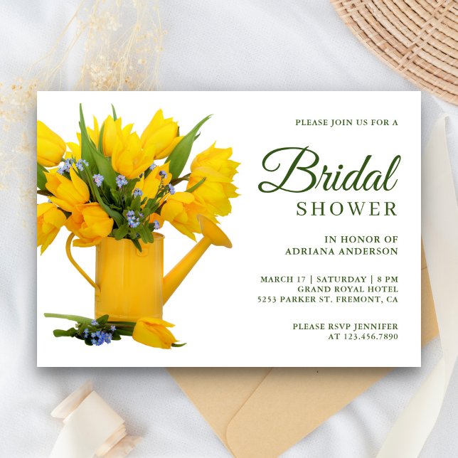 Yellow Tulips Garden Watering Can Bridal Shower Invitation (Creator Uploaded)