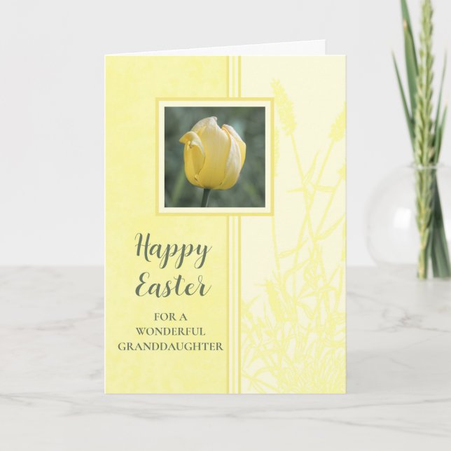 Yellow Tulips Happy Easter Granddaughter Holiday Card (Front)