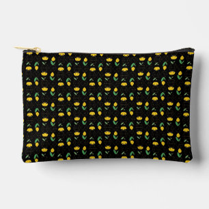Yellow Tulips in Geometric Vase Black Background Accessory Pouch