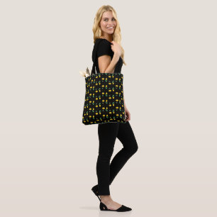 Yellow Tulips in Geometric Vases Black Background Tote Bag
