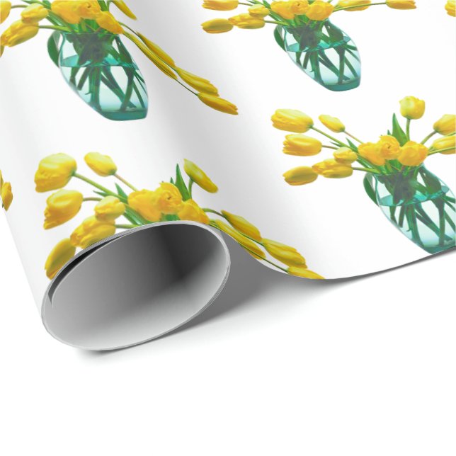 Yellow Tulips in Vase on White Wrapping Paper (Roll Corner)