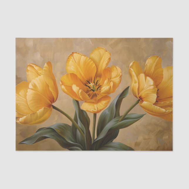 Yellow Tulips on Gold Oil Painting Decoupage Tissue Paper (Front)
