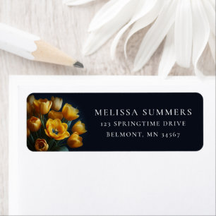 Yellow Tulips on Navy Blue Return Address Label