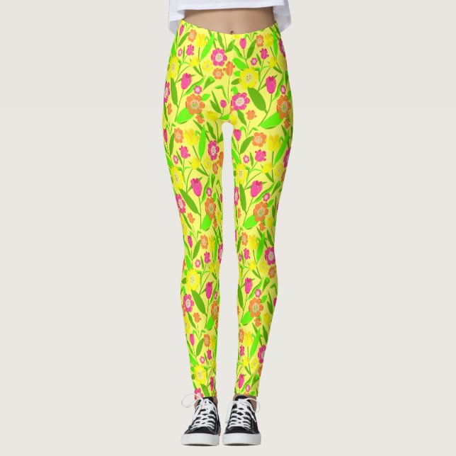 Yellow Tulips Pattern Leggings (Front)