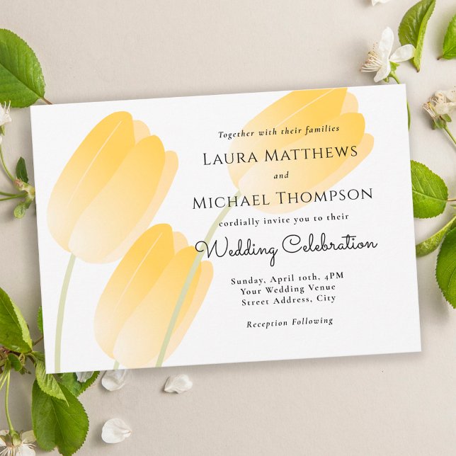 Yellow Tulips Spring Floral Wedding Invitation (Creator Uploaded)
