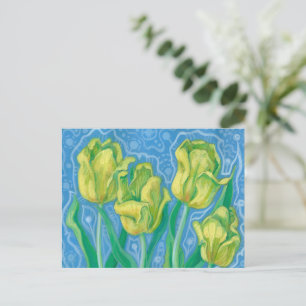 Yellow Tulips, Spring Flowers Floral Art Painting Postcard