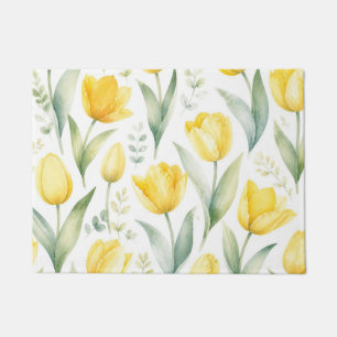 Yellow Tulips Watercolor Floral Painting Botanical Doormat