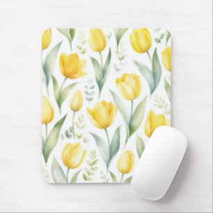Yellow Tulips Watercolor Floral Painting Botanical Mouse Pad