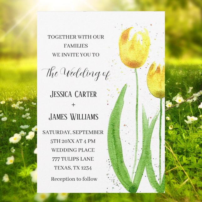 Yellow Tulips Watercolor Floral Wedding Invitation (Creator Uploaded)