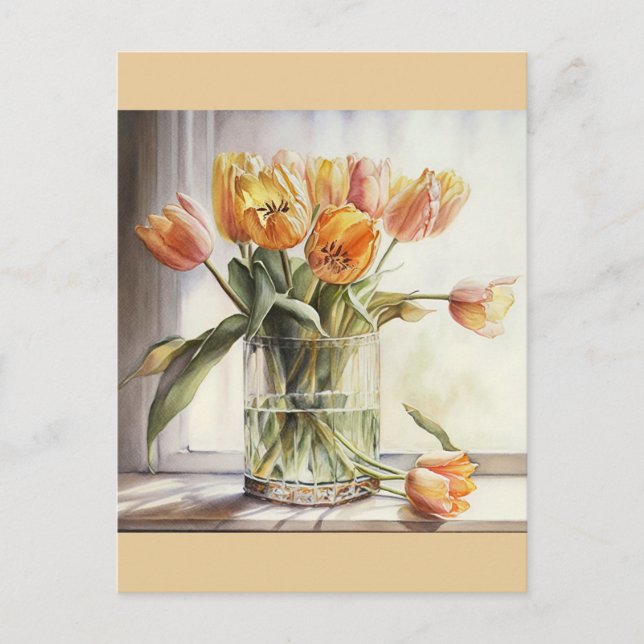 Yellow tulips watercolor postcard (Front)