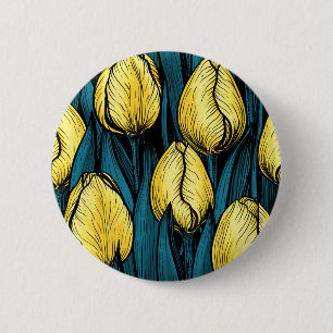 Yellow tulips with blue leaves 6 cm round badge