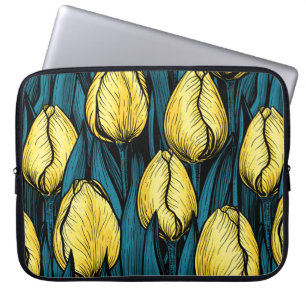 Yellow tulips with blue leaves laptop sleeve