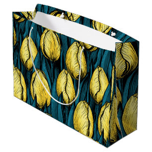 Yellow tulips with blue leaves large gift bag