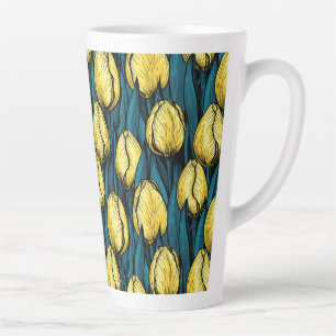 Yellow tulips with blue leaves latte mug