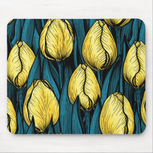 Yellow tulips with blue leaves mouse pad
