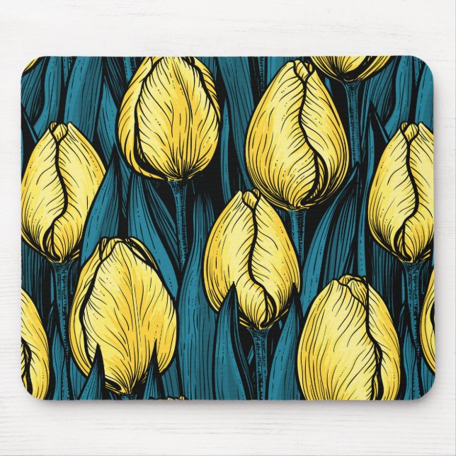 Yellow tulips with blue leaves mouse pad (Front)