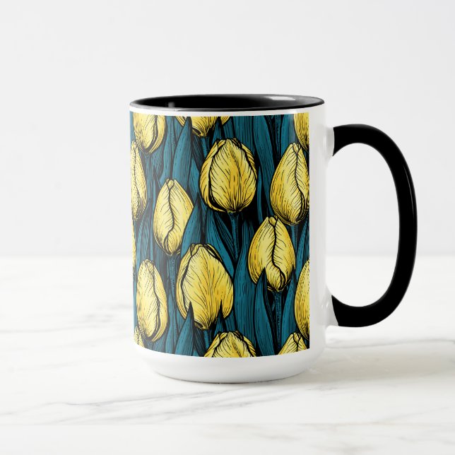 Yellow tulips with blue leaves mug (Right)
