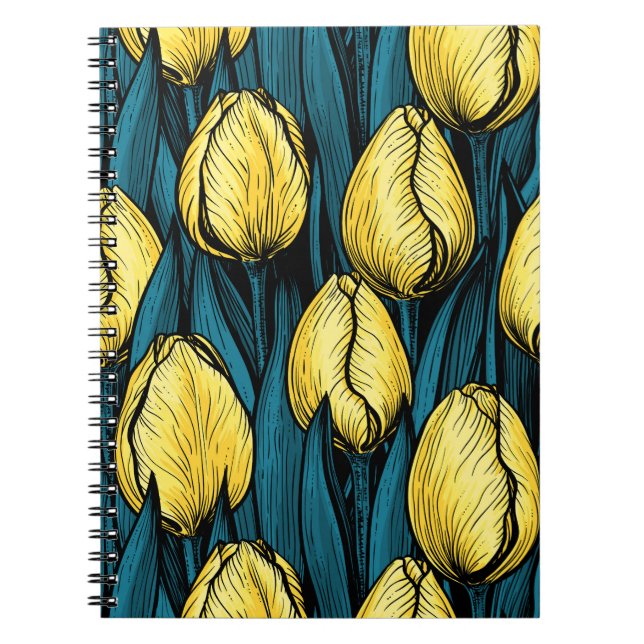 Yellow tulips with blue leaves notebook (Front)