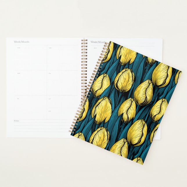 Yellow tulips with blue leaves planner (Display)