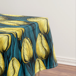 Yellow tulips with blue leaves tablecloth