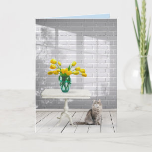 Yellow Tulips with Cat Get Well Soon Card