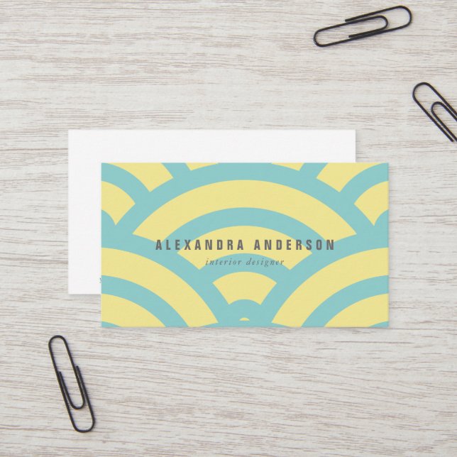 Yellow & Turquoise Wave Pattern Business Card (Front/Back In Situ)