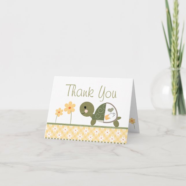 Yellow Turtle in Diapers Baby Shower Thank You Card (Front)