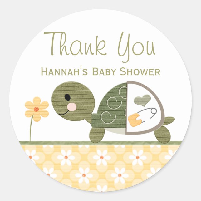 Yellow Turtle in Diapers Baby Shower Thank You Classic Round Sticker (Front)