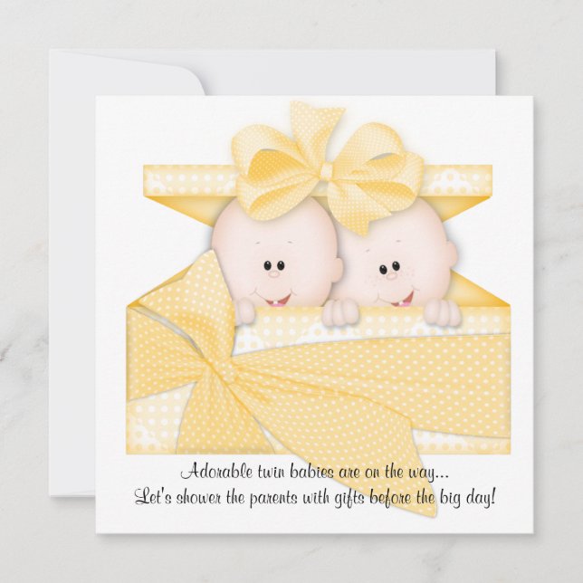 Yellow TWINS Baby Shower Invitation Announcement (Front)