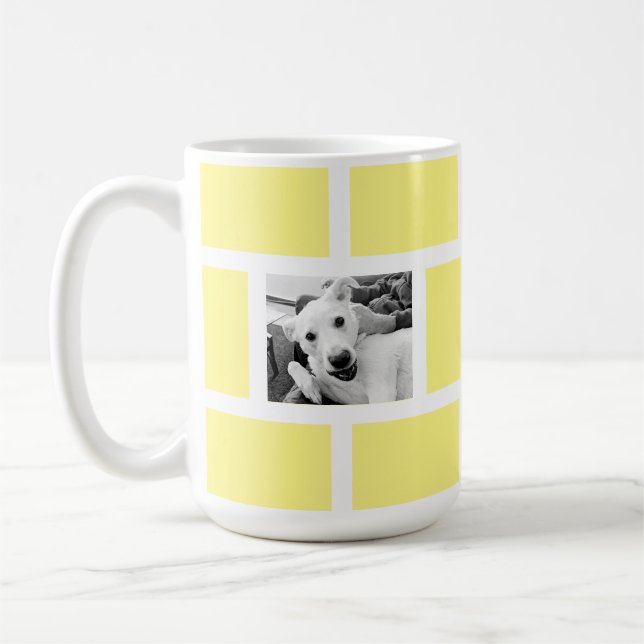 Yellow Two Photo Modern Square Design Funny Dog Coffee Mug (Left)