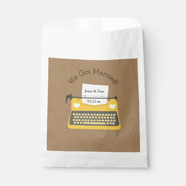 Yellow Typewriter Customised Wedding Favour Bags (Front)
