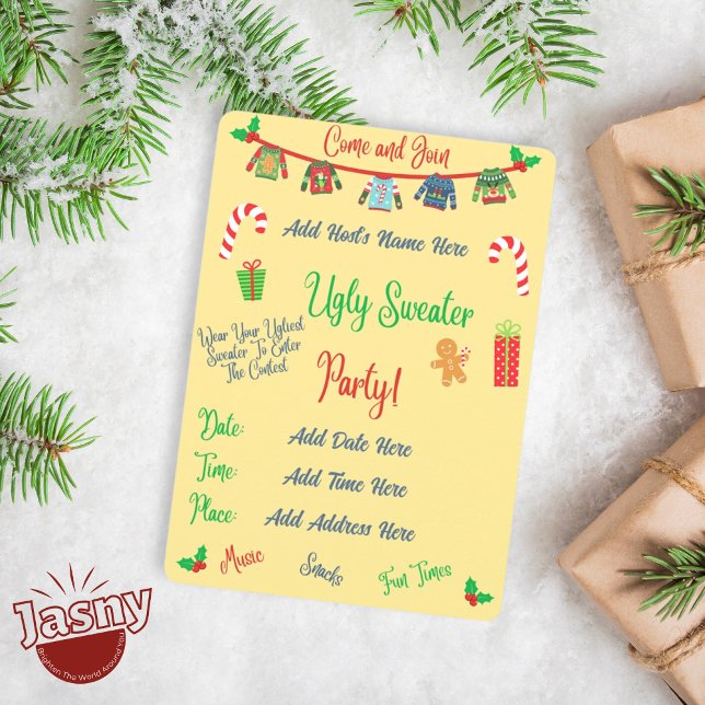 Yellow Ugly Christmas Sweater Party Invitation (Creator Uploaded)