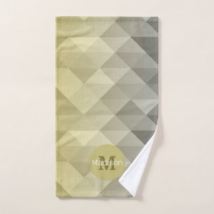 Yellow Ultimate Grey Geometric pattern Monogram Bath Towel Set