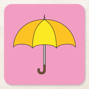 Yellow Umbrella Square Paper Coaster