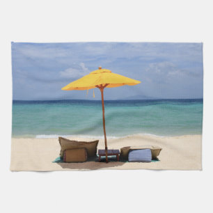 Yellow umbrella tea towel