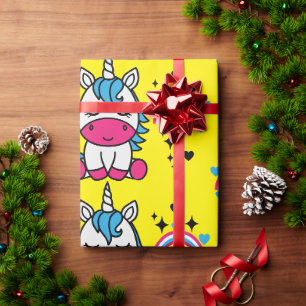 Yellow Unicorn Pony Birthday Wrapping Paper