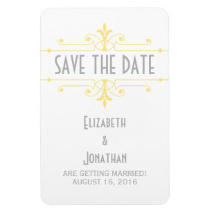 Yellow v2 Fancy Ornamental Save the Date Magnet