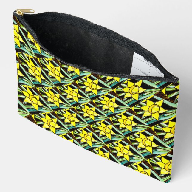 Yellow Valuable Flowers Pattern Accessory Pouch (Open)