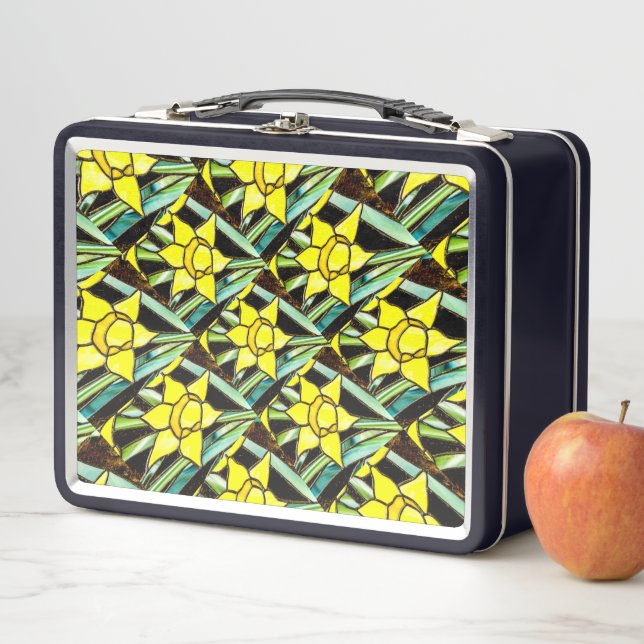 Yellow Valuable Flowers Pattern Metal Lunch Box (In Situ)