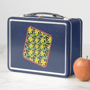 Yellow Valuable Flowers Pattern Metal Lunch Box