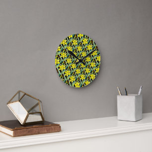 Yellow Valuable Flowers Pattern Round Clock