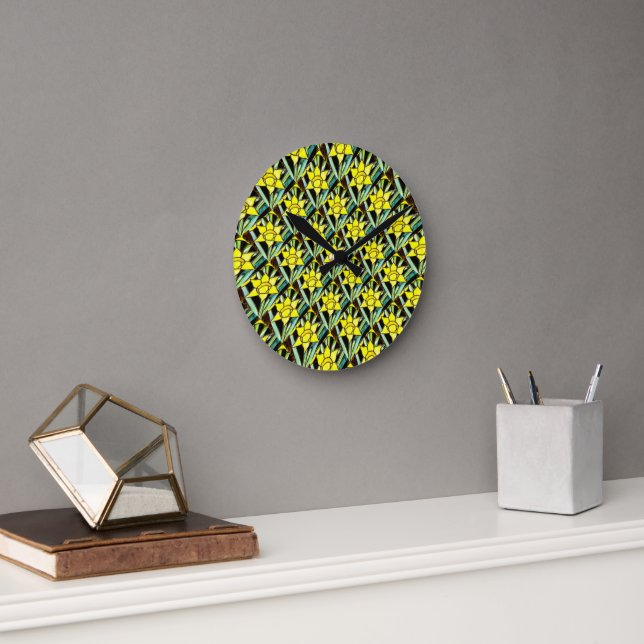 Yellow Valuable Flowers Pattern Round Clock (Office)