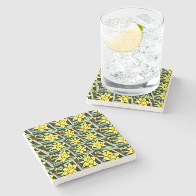 Yellow Valuable Flowers Pattern Stone Coaster (Side)