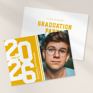 Yellow Varsity Sport Photo Graduation Party Invitation