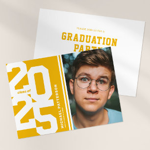 Yellow Varsity Sport Photo Graduation Party Invitation