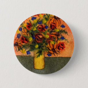 "Yellow Vase" Floral Button