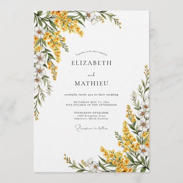 Yellow Verdant Botanical Wedding Invitation (Front)