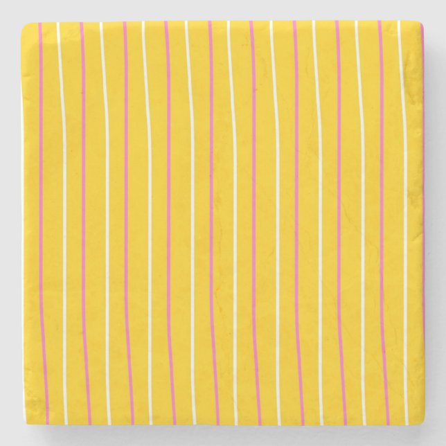 Yellow Vertical Stripe Pattern Stone Coaster (Front)