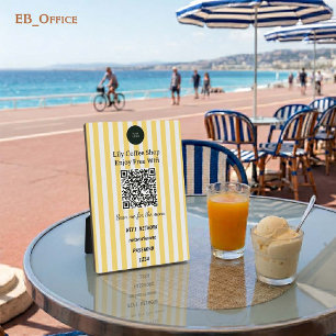 Yellow Vertical Stripes QR Code Wifi Pedestal Plaque
