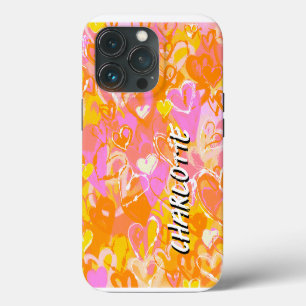 Yellow Vibrant Citrus Burst: Graffiti Hearts iPhone 13 Pro Case